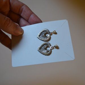 Silver Tone Earrings Hanging Leaves Shape Metal Studs